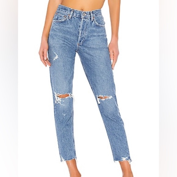 Agolde Jamie High Rise Straight Distressed Denim Arrival Blue Ripped Jean EUC 26 - Picture 1 of 9